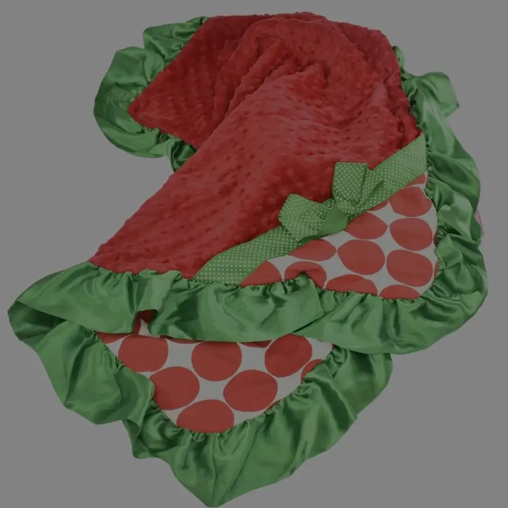 Boutique Christmas Minky Baby Blanket Satin Ruffle 34x32 NWT Photo Prop